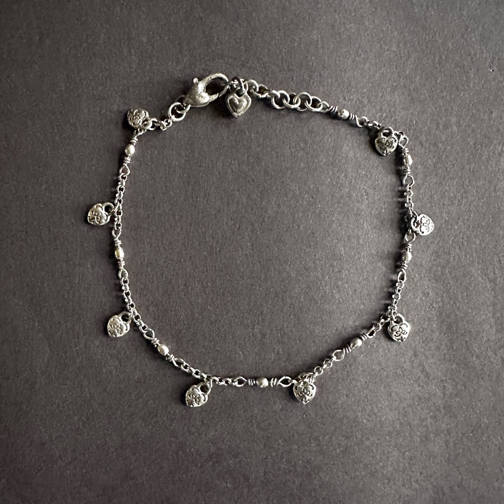 Brighton Silver Tone Hearts Dangle Mini Charms Adjustable Ankle Bracelet